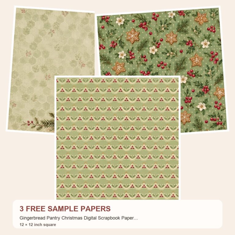 Free Gingerbread Pantry Christmas Digital Scrapbook Paper, 40 Cottagecore 12x12 JPG Sheets – 3 Printable Scrapbook Paper Samples preview