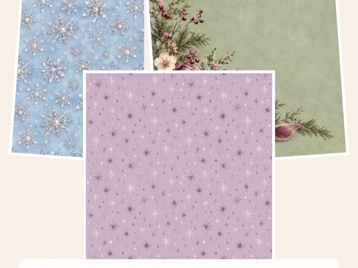 Free Sugarplum Bow Christmas Papers 40 – 3 Printable Scrapbook Paper Samples