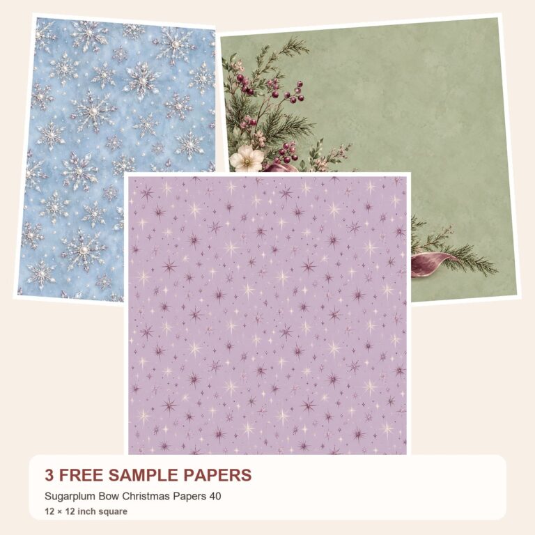 Free Sugarplum Bow Christmas Papers 40 – 3 Printable Scrapbook Paper Samples preview