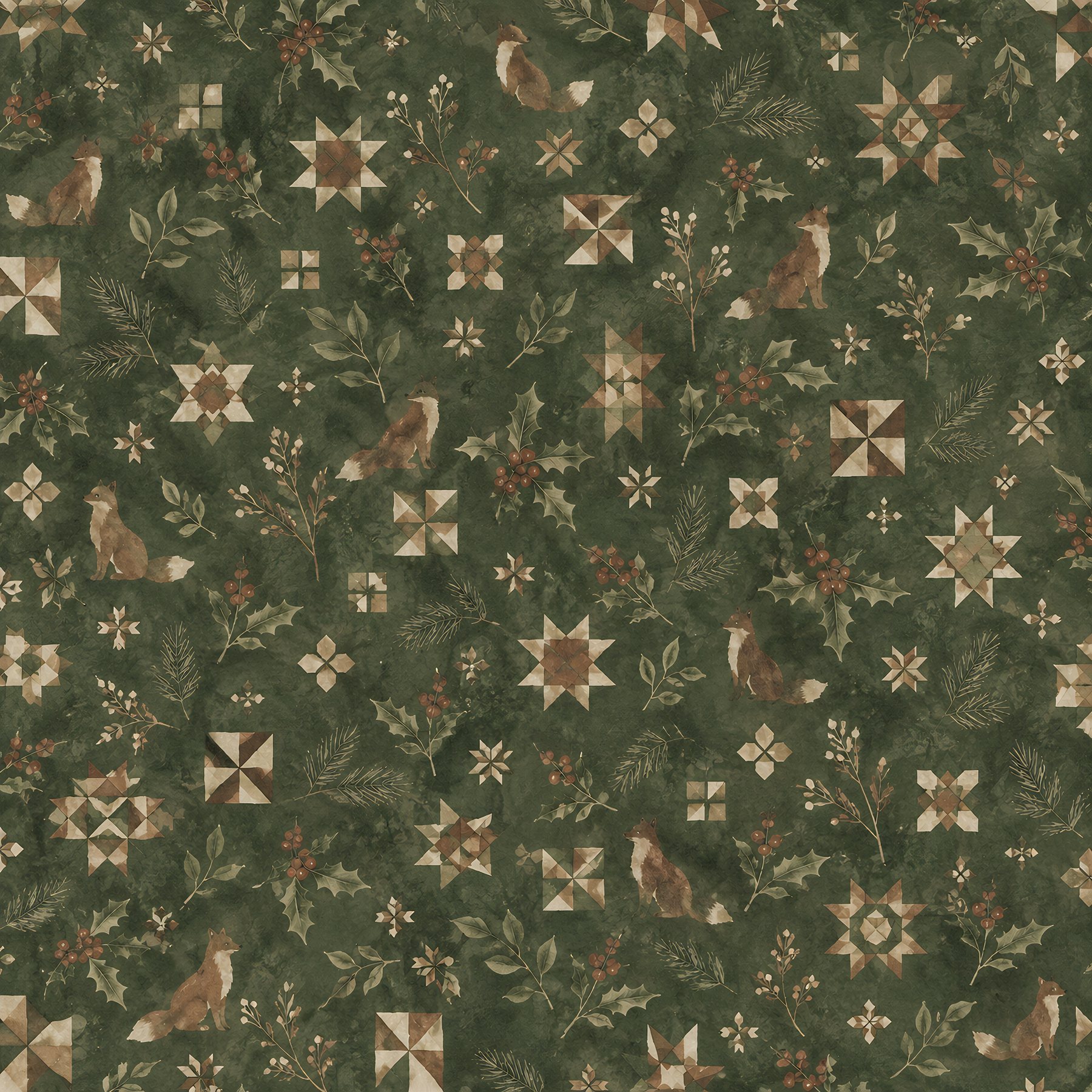 Woodland Christmas Digital Paper Quilt preview 2