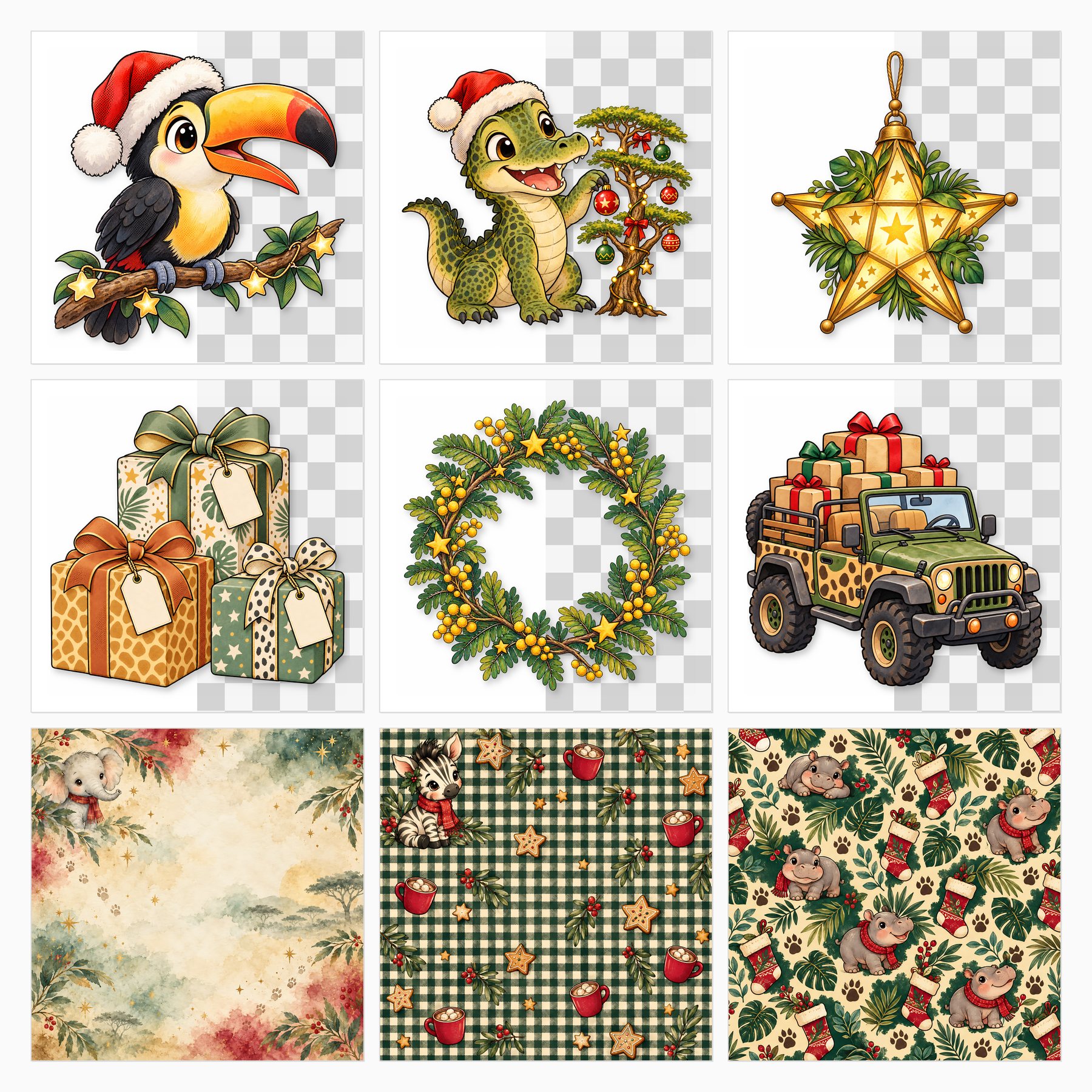 Baby’s First Christmas Safari Scrapbook Kit: 80 Papers, 24 PNG Clipart, 8 Die-Cut Sheets preview 4